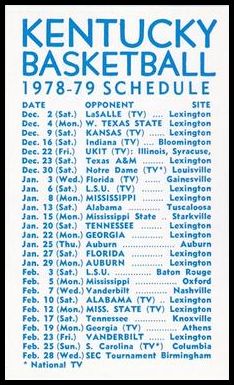 1978-79 Kentucky Schedules